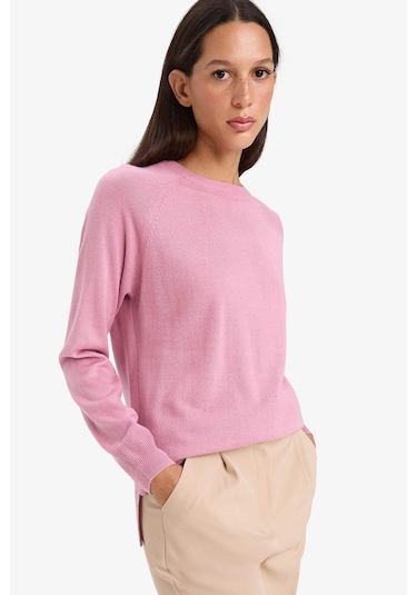 Defacto Relax Fit Bisiklet Yaka Basic Düz Triko Kazak I6913az25wnpn141 Pembe