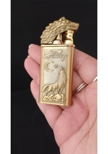 Gold Kaplama Kurt Figürlü Türkiye Temalı Jet Alevli Çakmak Çok Renkli