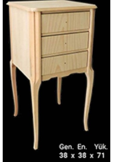 Komodin 12977 Aslan Ayak Klasik Model Ham 3 Çekmece Ahşap Kayın Ayak El Yapım