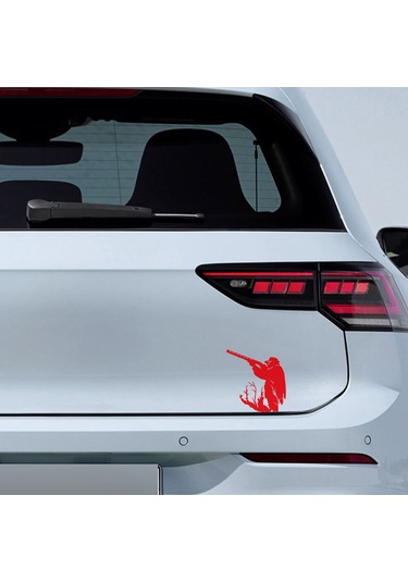 Avcı Sticker - Av Sticker - Hunter Sticker - 15cmx15cm- Kırmızı