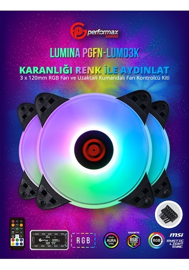 Performax Lumina Rgb 120Mm Üçlü Fan Kiti Kumandalı Pgfn Lum03K