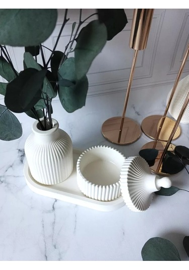 Cre Art Kuru Çiçek Vazosu Dekoratif Alçı Set Ev İçin 154612536 Beyaz