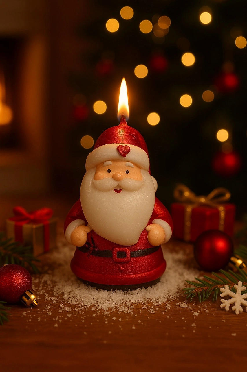 Yılbaşı Ortam Işığı Rustik Dekor Noel Baba Figürlü Mum El Yapımı Doğal Noel Baba Mum Hediye 9x6 Cm Çok Renkli