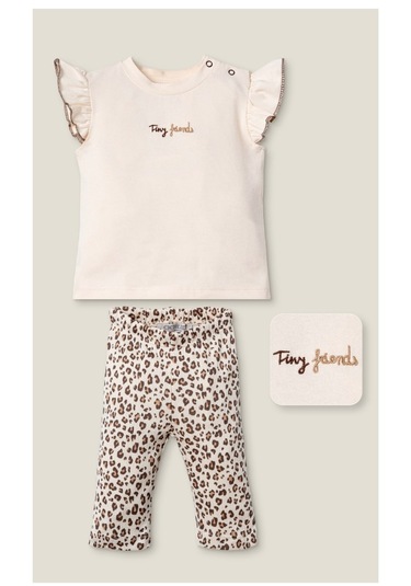 Durukoza Kız Bebek Leopar Taytlı Takım Krem