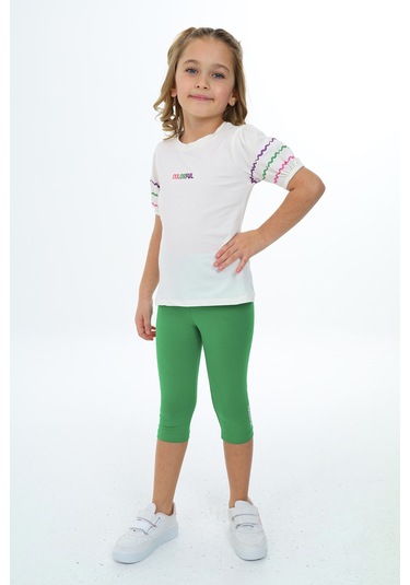 Toontoy Kız Çocuk Nakışlı Kaprili Takım Ekru