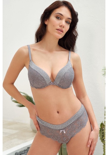 Anıl 4815 Kadın Balenli Destekli Dolgulu Taşlı Dantelli Sütyen Ve String Takım 001