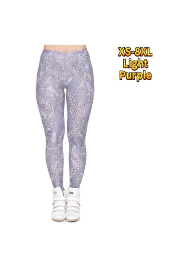 Açık Mor Bayan Açık Mor Tüy Baskılar Streç Yoga Tayt Spor Koşu Spor Salonu Spor Aktif Pantolon Açık Mor