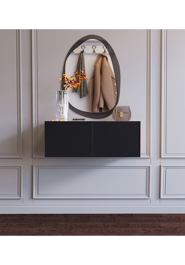 Duvara Monte Siyah %100 Mdf Fonksiyonel Modern 2 Kapaklı Dresuar Siyah