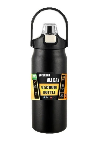 Novahub Siyah Taşınabilir Pipetli Termos 304 Paslanmaz Çelik Termal Kupa Bardak Kahve Fincanı Spor Termos Soğuk Ve Sıcak Su Şişesi 1200ml Siyah