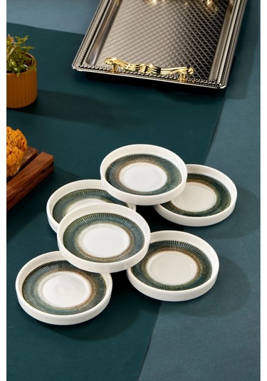 Cooker 6'lı Lyon Porselen Çay Tabağı Yeşil