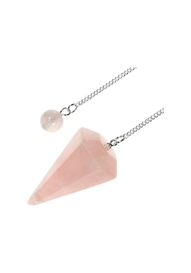 Pembe Kuvars Doğal Taş Pandül Sarkaç Beyaz