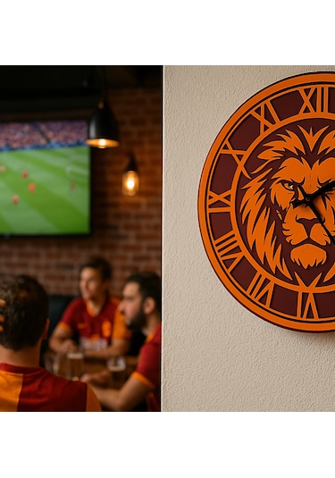 Aslan Temalı Galatasaray Duvar Saati Dekoratif Taraftar Saati Çok Rekli
