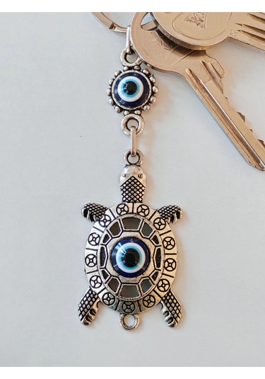 Moncuk Design Nazar Boncuklu Kaplumbağa Metal Anahtarlık