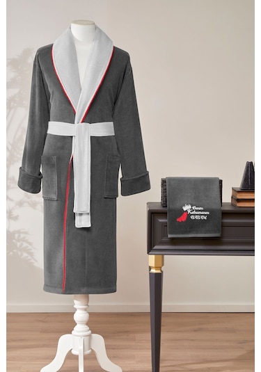 Özdilek Benim Kahramanım Babam Nakışlı Kadife Erkek Bornoz Seti L Beden Çok Renkli