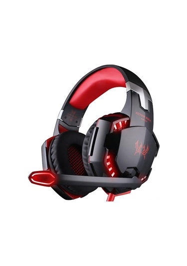Mufunye Kotıon Each G2000 Kablolu Oyun Kulaklığı 50mm Sürücü 360 Surround Ses Mikrofonlu Gürültü Engelleme Işıklı Siyah-kırmızı