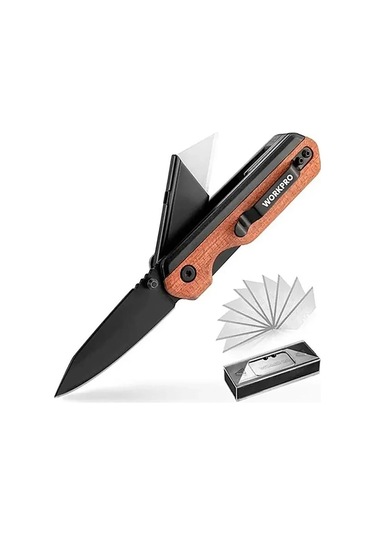 Workpro Wp211015 2-ın-1 Ahşap Saplı Profesyonel Cep Çakısı & Katlanır Rötuş Maket Bıçağı + 11 Adet Y