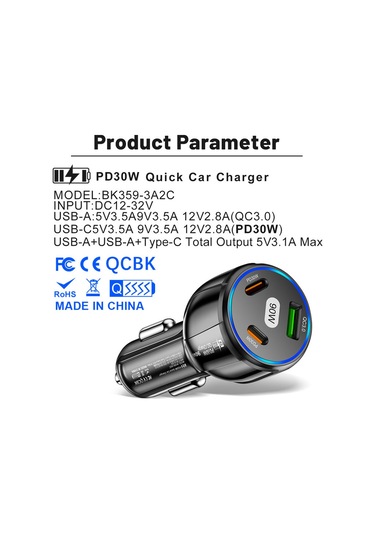 3 Port Hızlı Araba İphone 14 13 12mıini Pro Max Usb Pd Hızlı Hu İçin Siyah