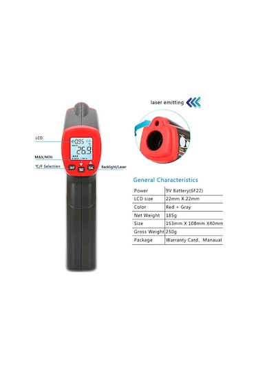 Unı-t Ut300s Lazer Termometre Kızılötesi Temassız Sıcaklık Ölçer N11.523