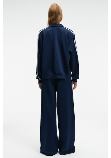 ZINNIE Kadın Regular Nakış Ve Yan Şerit Detaylı Metal Fermuarlı Dik Yaka Lacivert Ceket