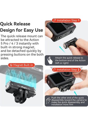 Djı Action 5 Pro / 4/3 Amagisn Metal Manyetik Hızlı Bırakma Dağı Çift Arayüz Adaptörü İçin Siyah