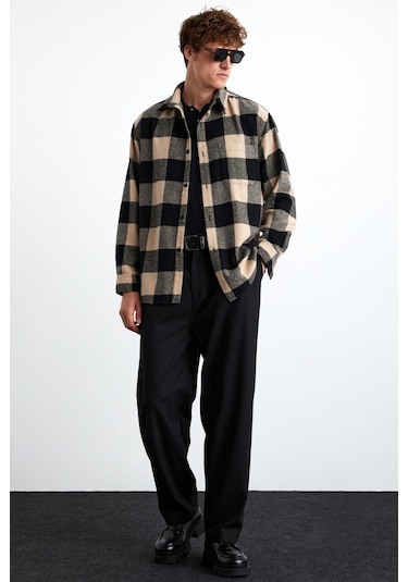 Wıldy Erkek Pamuk-polyester Gömlek Yaka Relaxed Oduncu Bej Gömlek