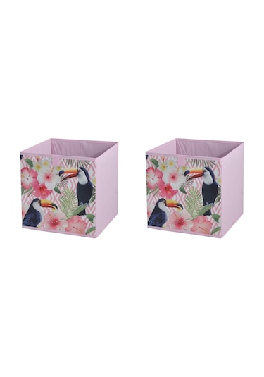 Saklama Kutusu Seti,kapaklı Kuş Ve Bahar Desen Kumaş 2 Adet 28x28
