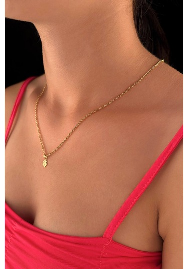 Fiyonk Kuyumculuk 14 Ayar Altın Halka Doch Zincir Yonca Uçlu Kolye 001