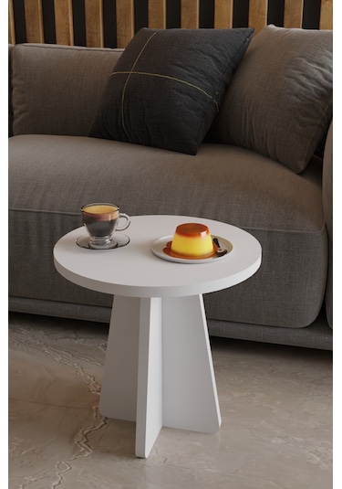 Alpa Ev Mobilya 3 Lü Mantar Zigon Sehpa Seti Modern Yuvarlak Tasarım, Dekoratif İskandinav Stil Beyaz