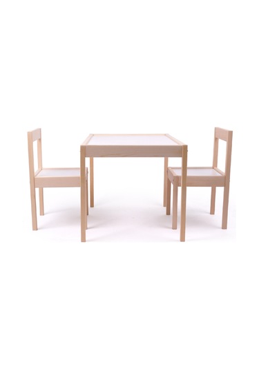 Montessori Çocuk Ahşap Etkinlik Masası Seti - 2 Sandalyeli Krem