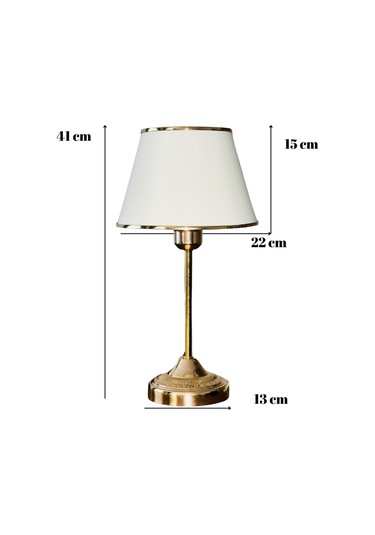 Royal Gold Metal Ayaklı Abajur Krem Altın Şeritli Kumaş Başlık Yatak Odası Abajur Salon Masa Lambası Krem - Gold