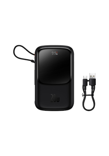 Baseus Qpow Pro 10000 mAh 20 W 3A Digital Display Hızlı Şarj Powerbank Siyah