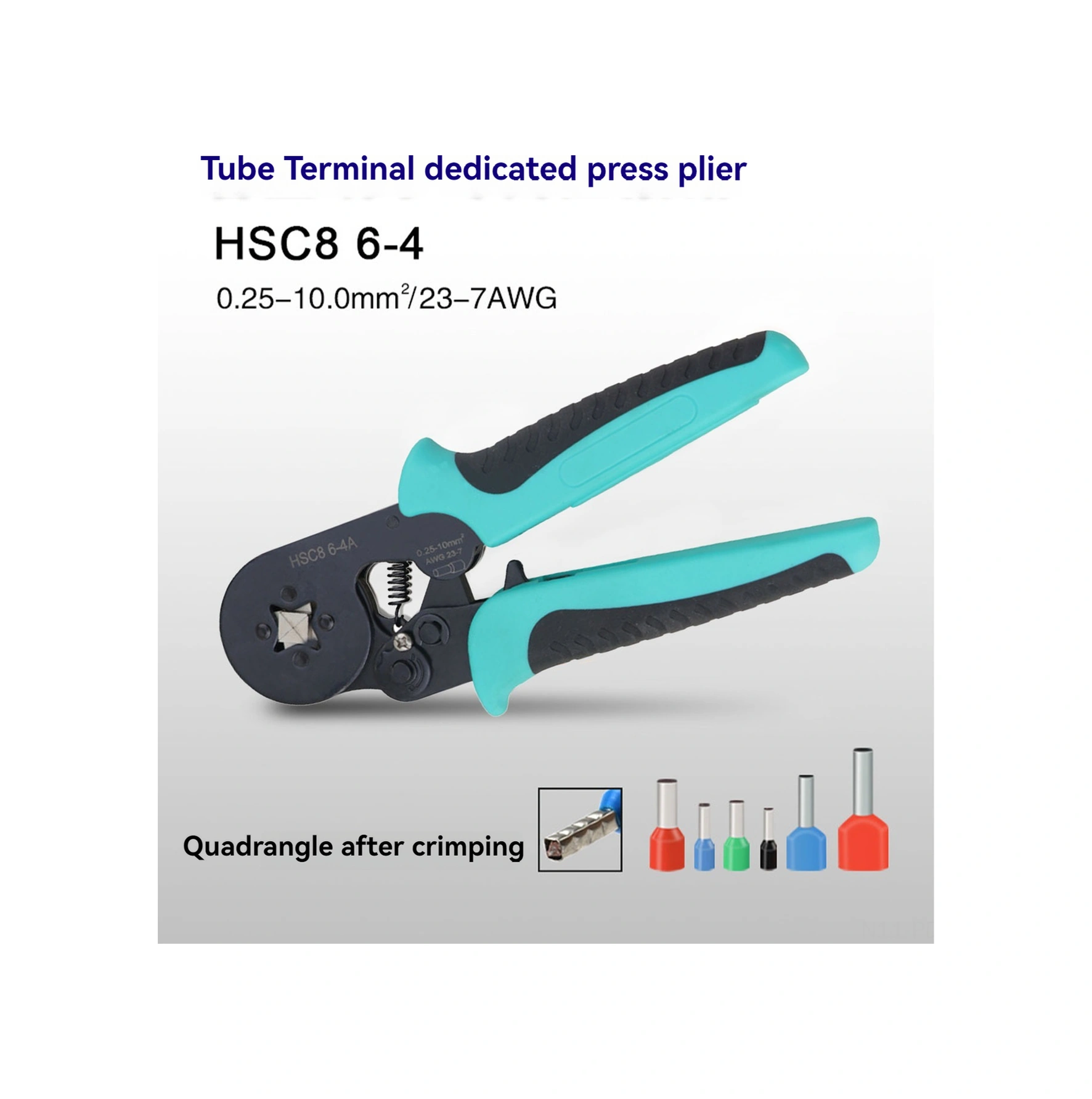 Padalink Hsc8 6-4a Dört Köşeli Boru Tipi Terminal Presi, 0.25-10m Soğuk Presleme Aracı, Portakal-siyah Kaymazsız Kollü El Aleti