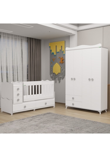 Melina Bebek Odası Yıldız 4 Kapaklı Dolap - Gri Beyaz