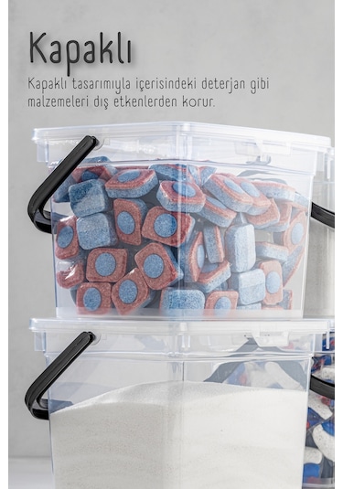 Vienev 2li 4 Litre Toz Tablet Deterjan Saklama Kabı - Deterjan Kutusu, Toz Tablet Deterjan Kabı Beyaz