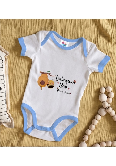 Bitmeyenkartus Bk Kids Kişiye Özel Mavi Bebek Body Zıbın - Model 13 Çok Renkli