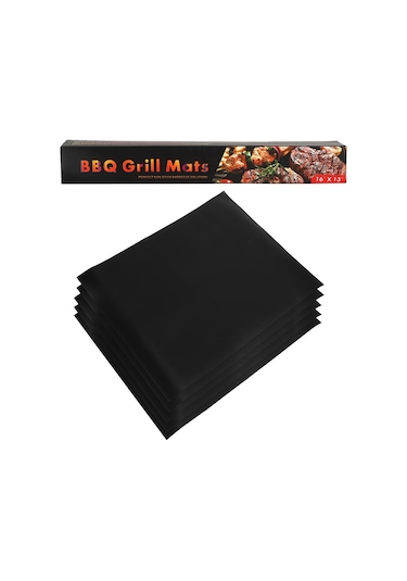 Hangfox 5 Adet Ptfe Cam Fiber Izgara Matı - Yeniden Kullanılabilir, Kolay Temizlenir, Fırın Ve Izgara Uyumlu, 40x33cm Siyah Diğer