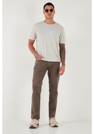 Buratti Pamuklu Comfort Fit Normal Bel Boru Paça Jeans Erkek Kot Pantolon 4412C19Texas Toprak