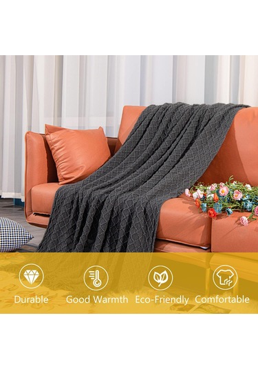 Akrilik Örme Battaniye, 47x67 İnç, Koyu Gri Kareli Diğer