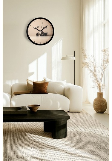 Good Luck Kedi Tasarımı Modern Duvar Saati - 30cm - Önü Camlı Siyah Kasa - Sessiz Mekanizma-jh1200 Siyah