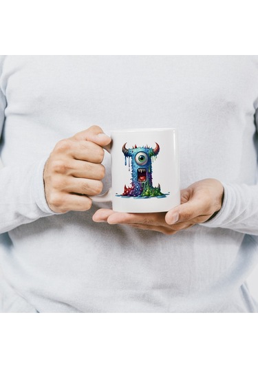 I Harfi Bardak, Sevimli Canavarlar Harflı Bardak Hediyesi Porselen Beyaz