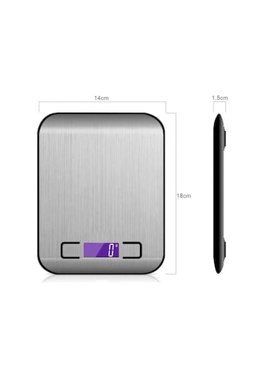 Hassas Mutfak Terazisi 5 Kg - 1 Gr Hassasiyet - Paslanmaz Çelik - Led Ekran - Pil Hediyeli Gri