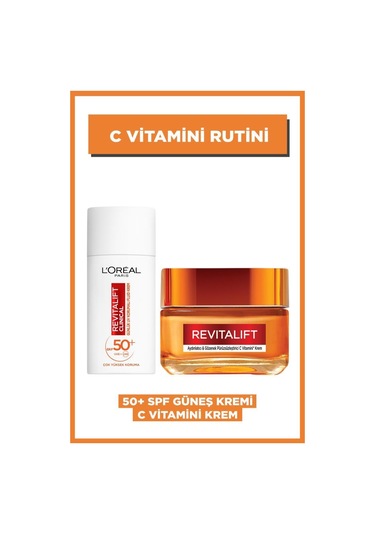 L'Oréal Paris Revitalift Clinical Günlük Yüz Güneş Kremi SPF50+ 50 ML + Aydınlatıcı C Vitamini İçerikli Yüz Kremi 50 ML