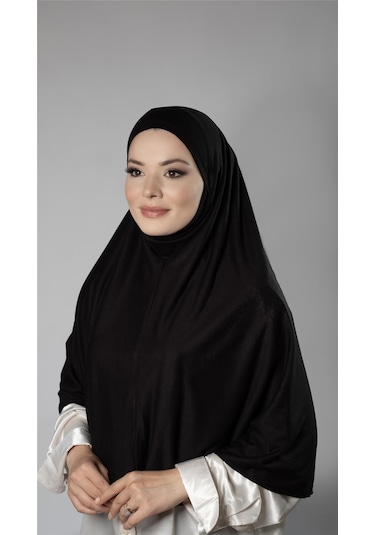 Siyah Pratik Hazır Geçmeli Tesettür Eşarp Viskon Arkası Lastikli Peçeli 2112 01