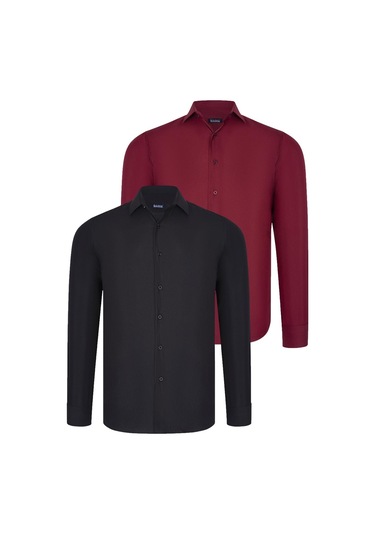 İkili Set G726 Dewberry Erkek Gömlek-siyah-bordo Siyah-bordo