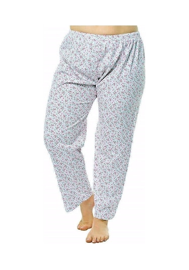 Kapbirtane Kadın Uzun Tek Alt Pijama Çiçek Desenli Jumbo Boy 3-