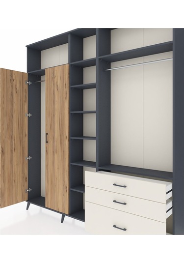 Arges Dolap 9 Raflı 3 Çekmeceli 2 Askılı 220x30x243 Antrasit-çam/aytaşı Atlas Çam/aytası