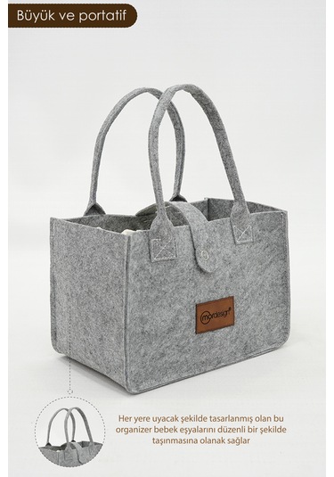 Mordesign Taşınabilir Keçe Çanta Yenidoğan Alt Açma, Kadın Çantası, Ev ve Seyahat Düzenleyici Organizer Gri