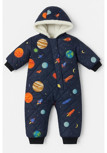 Freemen Bebek Astronot Tulum Kapüşonlu Ve Kürklü Lacivert