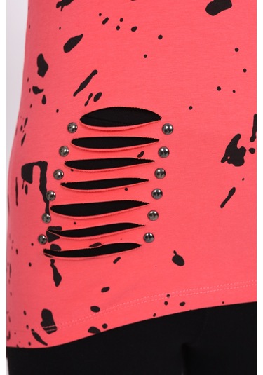 Toontoy Kız Çocuk Sweatshirt Lazer Kesim Dudak Nakışlı Nar Çiçeği