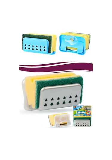 Pratik Mutfak Lavabo Vantuzlu Bulaşık Süngeri Askısı Aparatı Altın - Krom